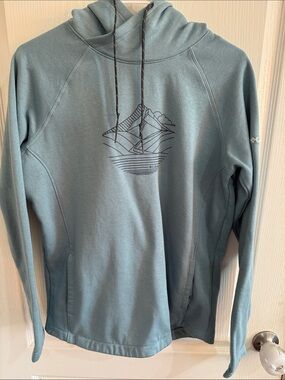 Columbia Women's Hooded Pullover in Dusty Blue with Mountain Graphic